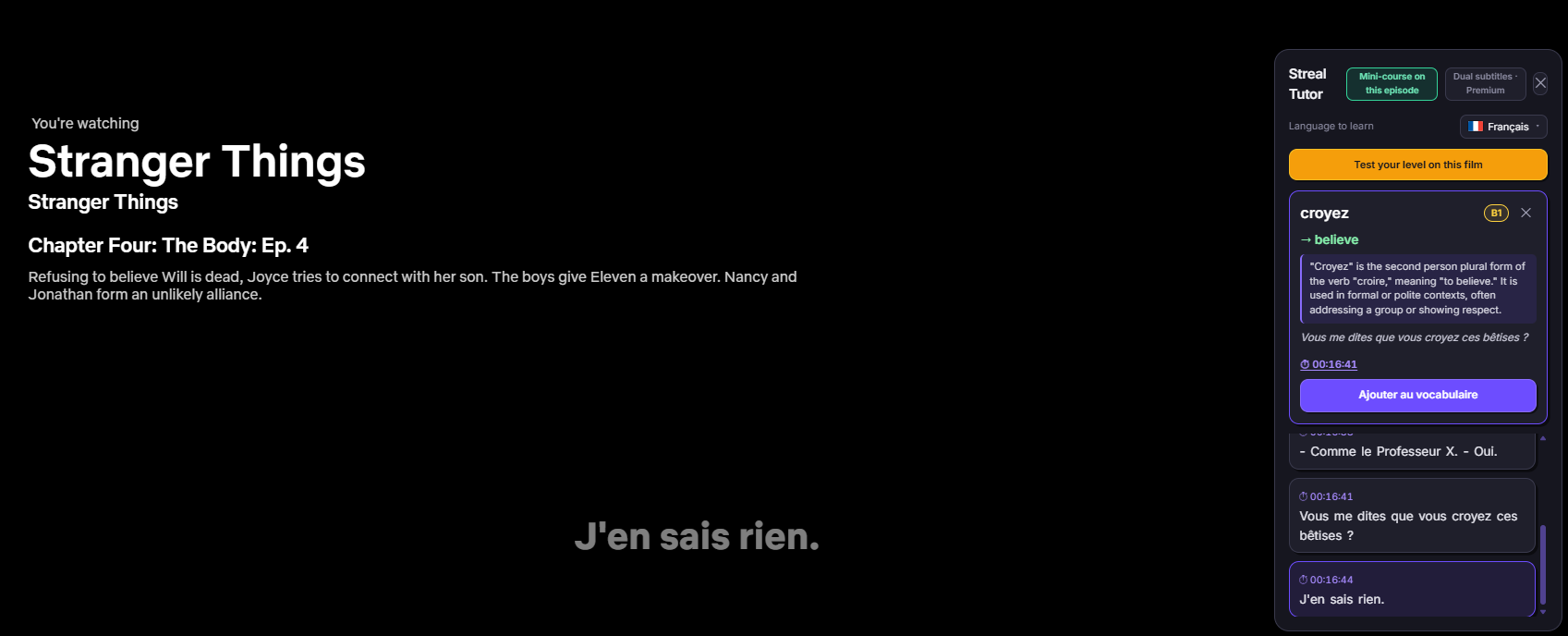 Una palabra explicada en su frase en Netflix