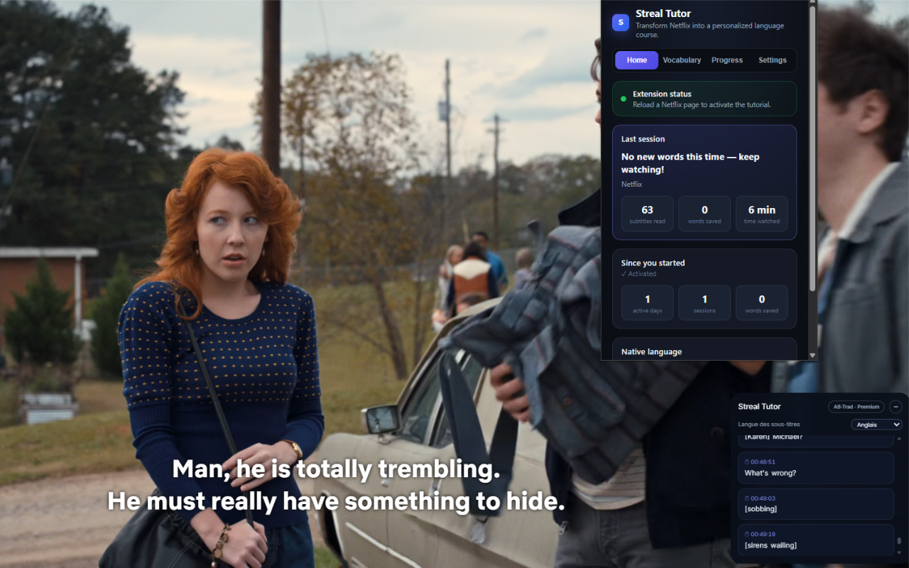 Double sous-titres affichés sous une vidéo Netflix